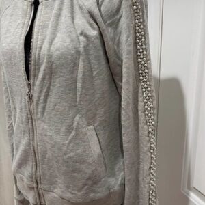 Pearl-Trim Light Gray Zip Hoodie